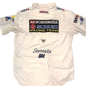 Suzuki Racing Team‎ Columbia Shirt Motocross Patches Button Up White SZ Med